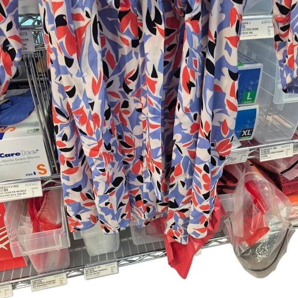 Well Worn Women's White, Blue, Red & Black Viscose Button Down Long Sleeve Dress - Picture 8 of 16